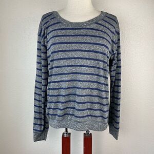 Twenty One Gray and Blue Striped Long Sleeve Top Size M EUC